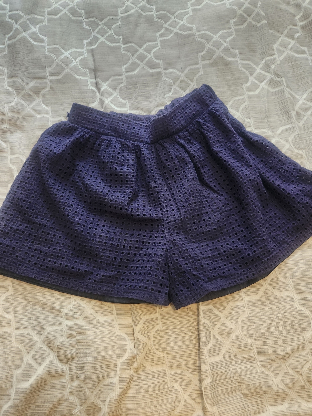 Eyelet Skort in Navy Blue with Elastic Waist